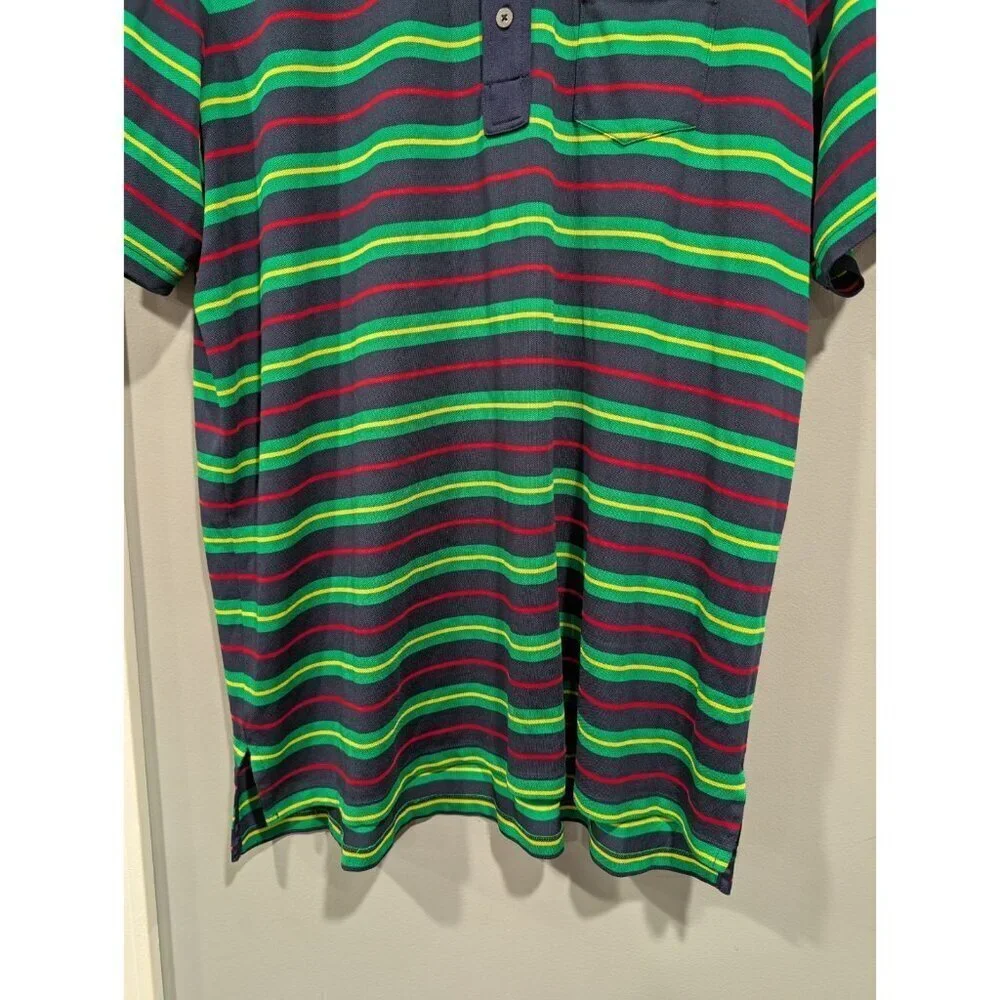Ralph Lauren Mens Green Navy Striped Polo Shirt Size XL  Collared Buttons